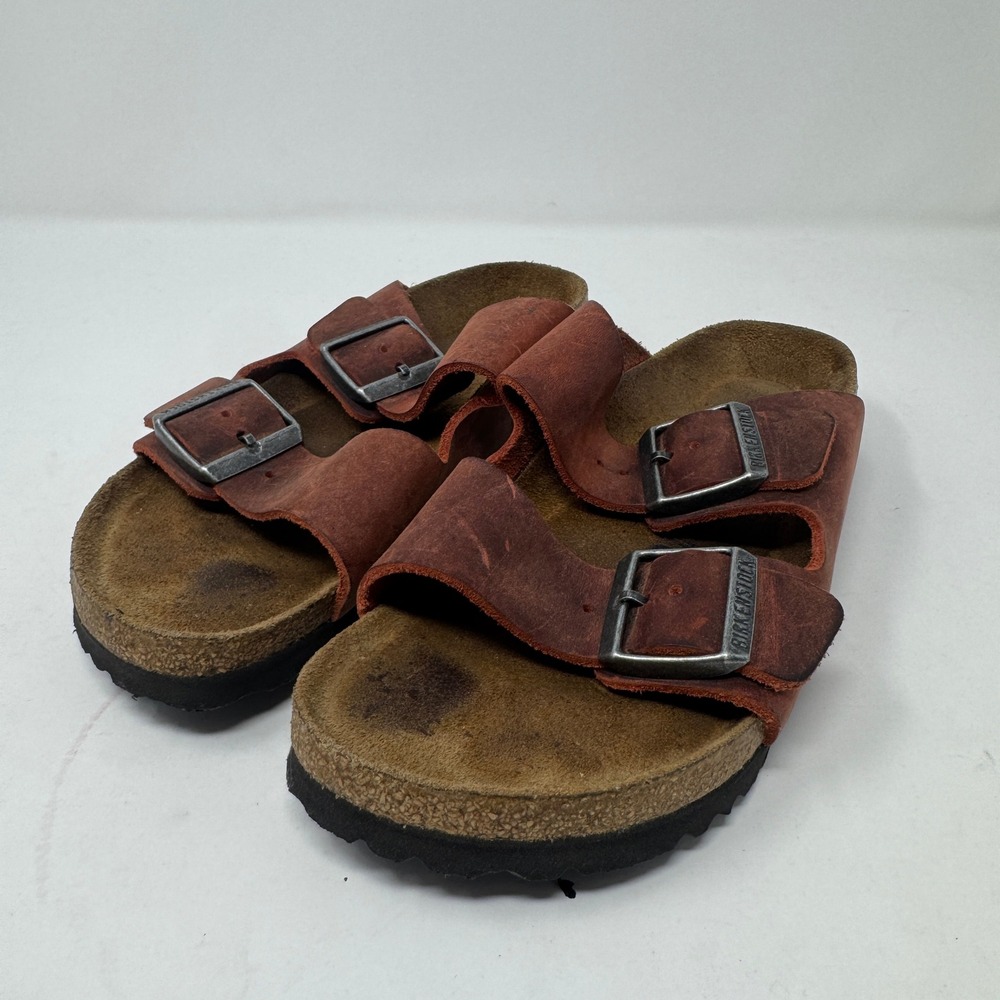 Birkenstock Womens Arizona Sandals Size 37 Brown Leather Preowned Stains